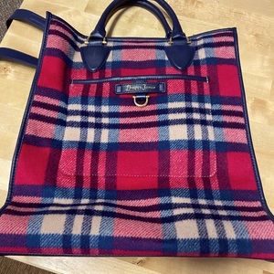 Draper James Pink Blue plaid Wool Tote